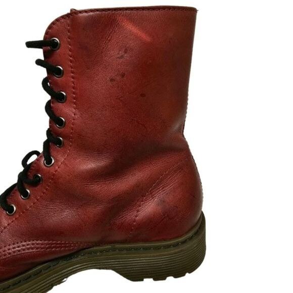 Schutz Boots Womens Size 5 Burgundy Leather Combat Moto Style Lace Up Grunge - Picture 12 of 14